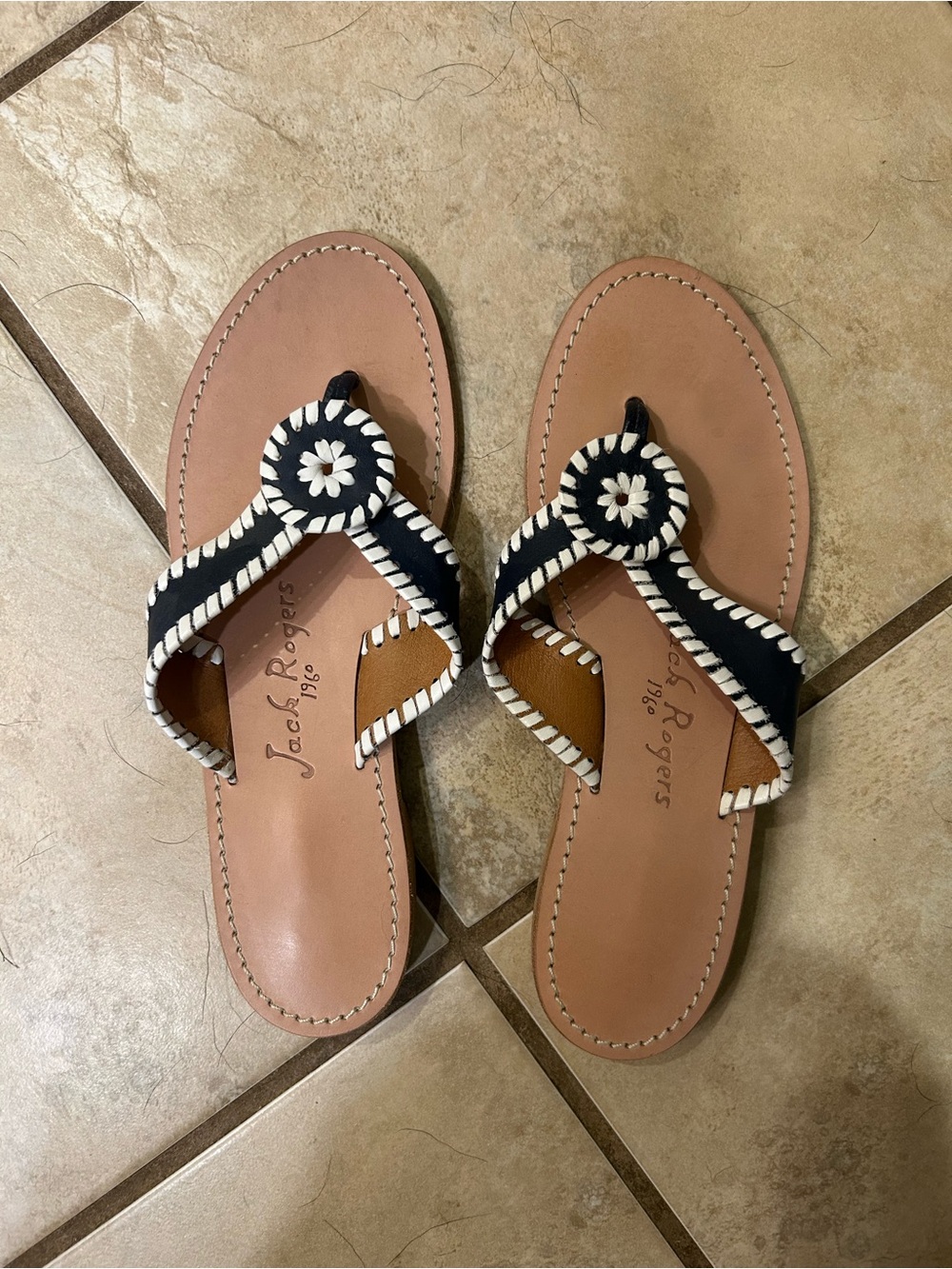 Jack Rogers Navy and White Whipstitch Palm-Style Sandals